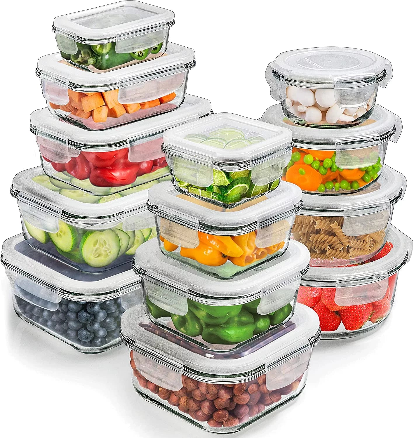 26 Pcs Glass Food Storage Containers with airtight, BPA-free lids are perfect for meal prep, kitchen storage, and organizing. Microwave and freezer safe, offering convenience and durability for all your food storage needs