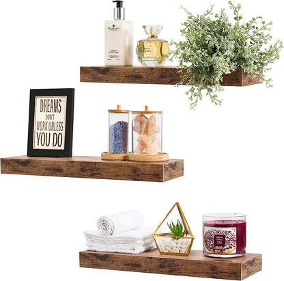 Floating Shelves for Wall - Set of 3 Rustic Wood Wall Shelves for Living Room, Kitchen, Bedroom, Bathroom Storage - 16" Shelf for Wall Decor, Home Decor, Farmhouse, Frames & Trophy Display