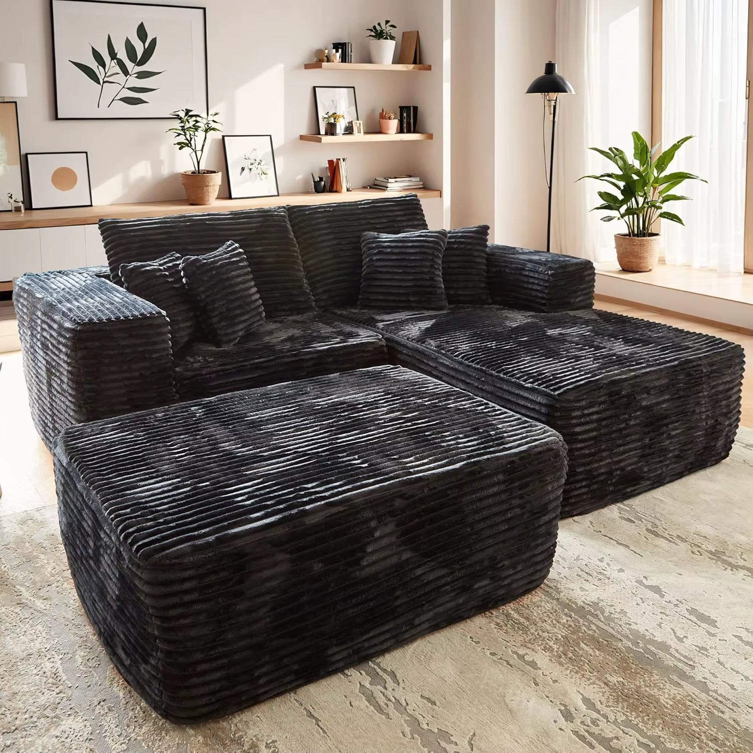 80" Cloud Sectional Couch Sofa Bed,Luxury Deep Seat Plush Corduroy Lounge Oversized Chaise Lounge Sofa Indoor