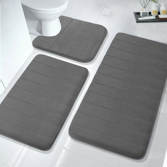 Memory Foam Bath Mat Set (3-Piece) offers extra comfort with a soft, absorbent design. The non-slip backing ensures safety, while the extra-large mats provide full coverage for your bathroom, adding style and functionality.