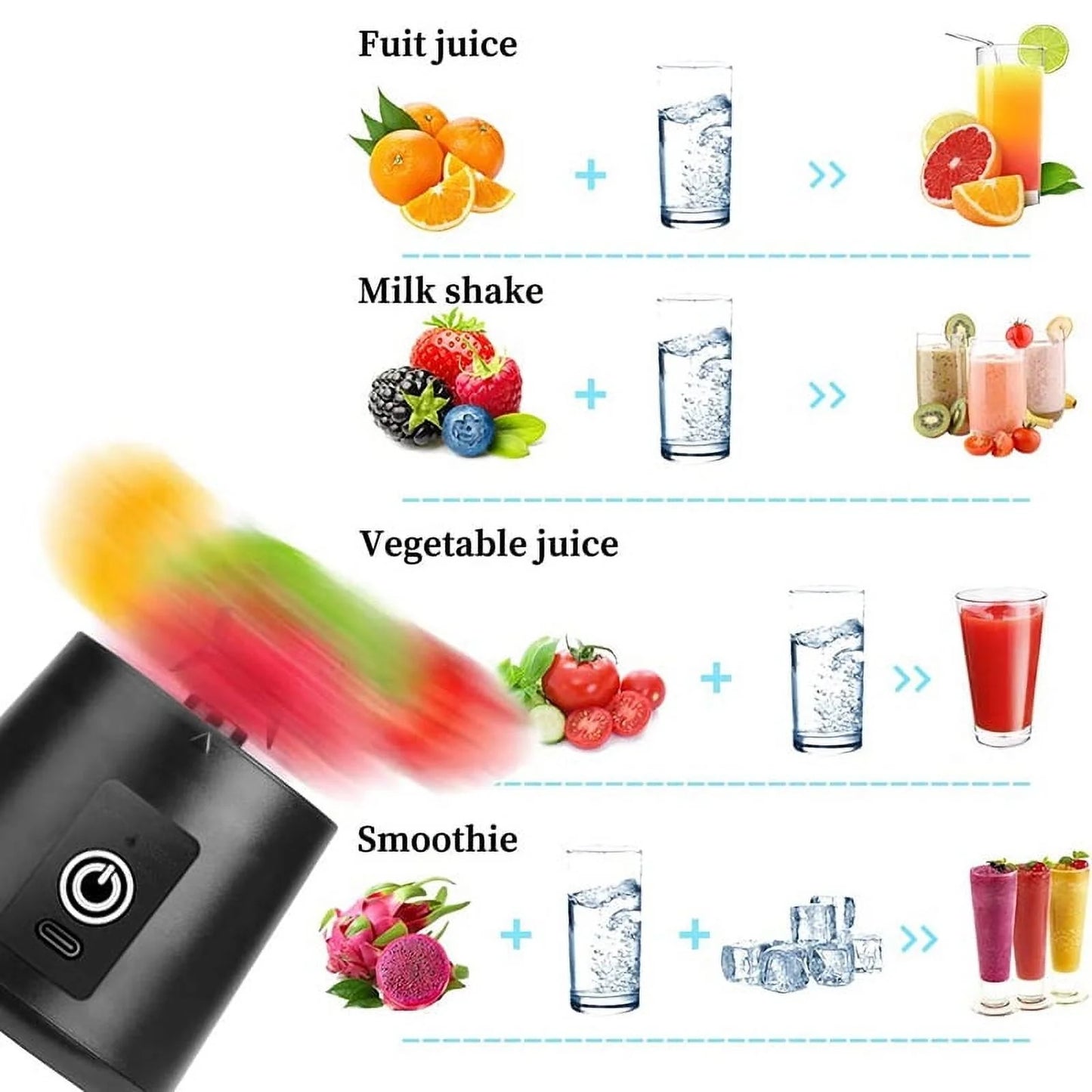 Rechargeable Juicer Blender is a portable, compact solution for blending smoothies and juices on the go. With a powerful motor and USB charging, it’s perfect for home, office, or travel